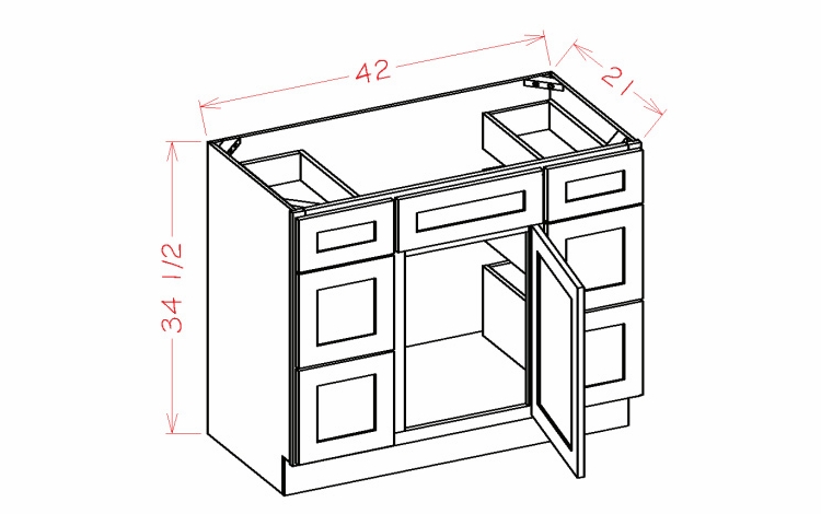 USCD Shaker Dove VDDB42: Vanity Combo Base Cabinet - Double Drawer Stack: RTA Kitchen Cabinet