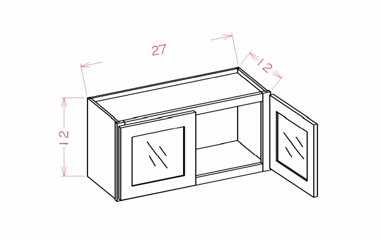 USCD Shaker Dove W2712GD: Glass Door Wall Stacker Cabinet 12" High - Double Door: RTA Kitchen Cabinet