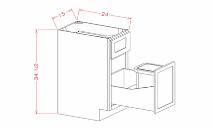 USCD Shaker Grey B15TCPO: Base With Single Trash Can Pullout: RTA Kitchen Cabinet