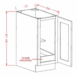 USCD Shaker Grey B18FH1RS: Single Full Height Door One Rollout Shelf Base Cabinet: RTA Kitchen Cabinet