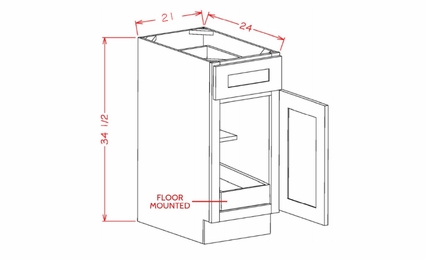 USCD Shaker Grey B211RS: Single Door Single Drawer One Rollout Shelf Base Cabinet: RTA Kitchen Cabinet