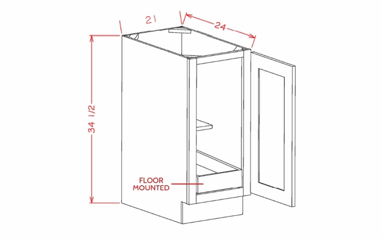 USCD Shaker Grey B21FH1RS: Single Full Height Door One Rollout Shelf Base Cabinet: RTA Kitchen Cabinet