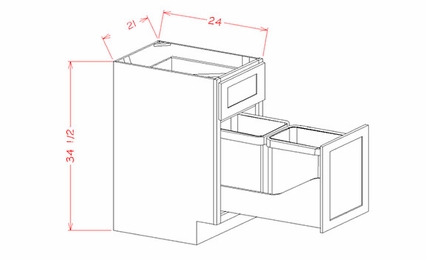 USCD Shaker Grey B21TCPO: Base With Double Trash Can Pullout: RTA Kitchen Cabinet