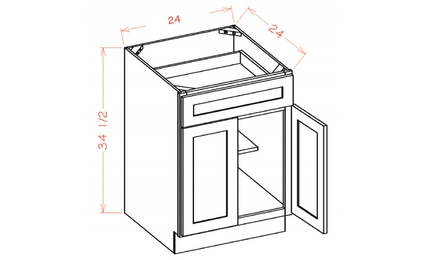 USCD Shaker Grey B24: Double Door Single Drawer Base Cabinet: RTA Kitchen Cabinet