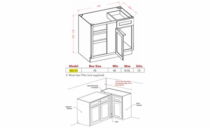 USCD Shaker Grey BBC45: Blind Base Cabinet: RTA Kitchen Cabinet
