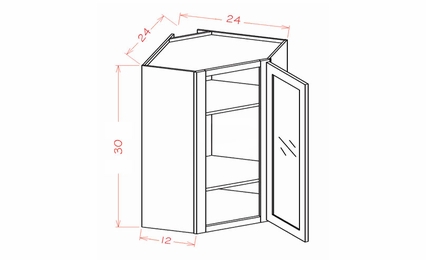 USCD Shaker Grey DCW2430GD: Glass Door Diagonal Wall Cabinet: RTA Kitchen Cabinet