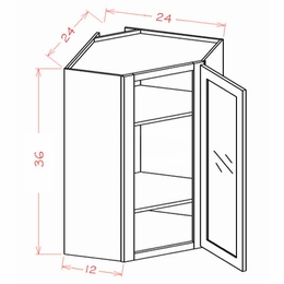 USCD Shaker Grey DCW2436GD: Glass Door Diagonal Wall Cabinet: RTA Kitchen Cabinet