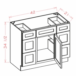 USCD Shaker Grey VDDB42: Vanity Combo Base Cabinet - Double Drawer Stack: RTA Kitchen Cabinet