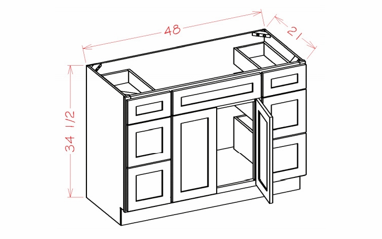 USCD Shaker Grey VDDB48: Vanity Combo Base Cabinet - Double Drawer Stack: RTA Kitchen Cabinet