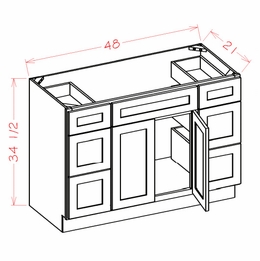 USCD Shaker Grey VDDB48: Vanity Combo Base Cabinet - Double Drawer Stack: RTA Kitchen Cabinet