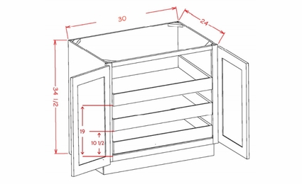 USCD Shaker Ivy B30FH3RS: Double Full Height Door, Three Rollout Shelf Base Cabinet: RTA Kitchen Cabinets