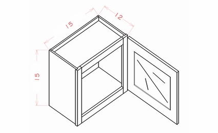 USCD Shaker Ivy W1515GD: Single Door Prepped for Glass Stacker Wall Cabinet: RTA Kitchen Cabinets