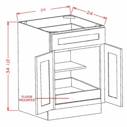 USCD Shaker Navy B241RS: Double Door Single Drawer With One Rollout Shelf Base Cabinet: RTA Kitchen Cabinet