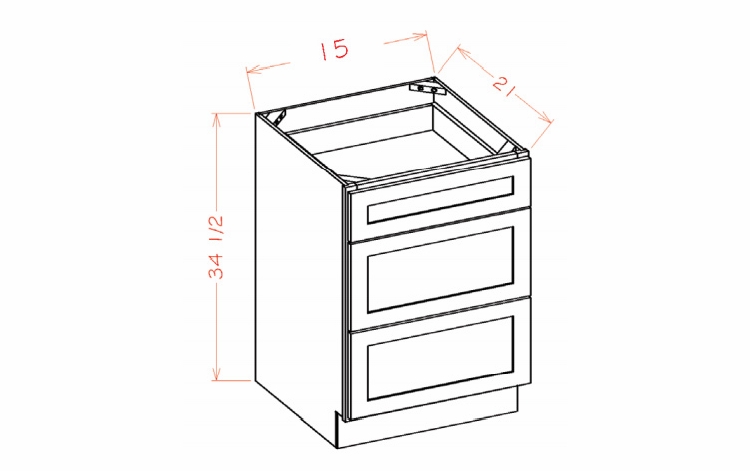 USCD Shaker White 3VDB15: Vanity Drawer Base Cabinet: RTA Kitchen Cabinet