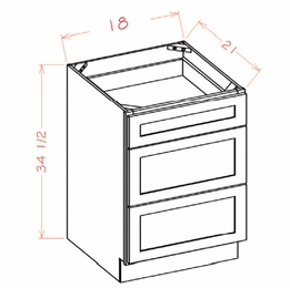 USCD Shaker White 3VDB18: Vanity Drawer Base Cabinet: RTA Kitchen Cabinet