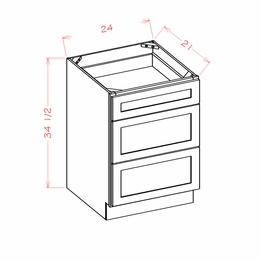 USCD Shaker White 3VDB24: Vanity Drawer Base Cabinet: RTA Kitchen Cabinet