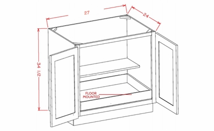 USCD Shaker White B27FH1RS: Double Full Height Door One Rollout Shelf Base Cabinet: RTA Kitchen Cabinet