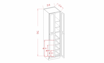 USCD Shaker White U2496244RS: Utility Cabinet - Four Doors: RTA Kitchen Cabinet