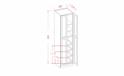 USCD Shaker White U3084244RS: Four Door Utility Rollout Shelf Cabinet: RTA Kitchen Cabinet