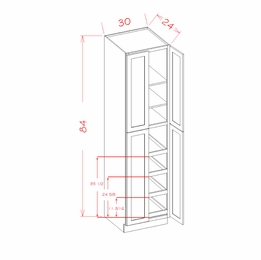 USCD Shaker White U3084244RS: Four Door Utility Rollout Shelf Cabinet: RTA Kitchen Cabinet