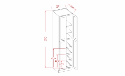 USCD Shaker White U3090244RS: Utility Cabinet - Four Doors: RTA Kitchen Cabinet