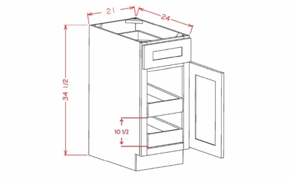 USCD Torrance Dove B212RS: Single Door Single Drawer Two Rollout Shelf Base Cabinet: RTA Kitchen Cabinet