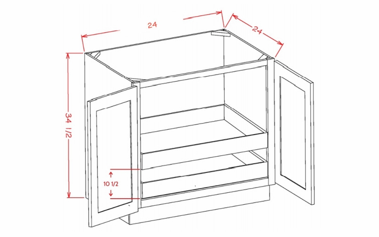 USCD Torrance Dove B24FH2RS: Double Full Height Door Two Rollout Shelf Base Cabinet: RTA Kitchen Cabinet