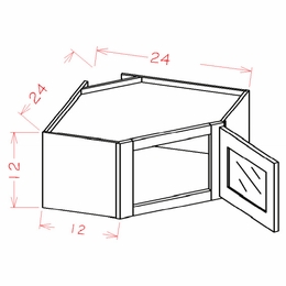 USCD Torrance Dove DCW2412GD: Glass Door Diagonal Wall Stacker Cabinet 12" High: RTA Kitchen Cabinet