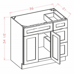USCD Torrance Dove V3621DR: Vanity Combo Base Cabinet - Drawers Right: RTA Kitchen Cabinet