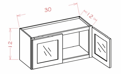 USCD Torrance Dove W3012GD: Glass Door Wall Stacker Cabinet 12" High - Double Door: RTA Kitchen Cabinet
