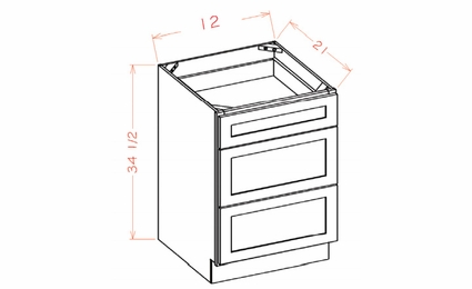 USCD Torrance White 3VDB12: Vanity Drawer Base Cabinet: RTA Kitchen Cabinet