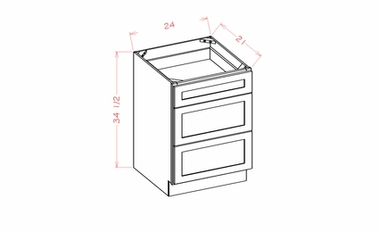 USCD Torrance White 3VDB24: Vanity Drawer Base Cabinet: RTA Kitchen Cabinet