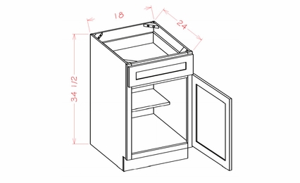 USCD Torrance White B18: Single Door Single Drawer Base Cabinet: RTA Kitchen Cabinet