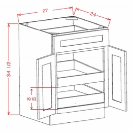 USCD Torrance White B272RS: Double Door Single Drawer Two Rollout Shelf Base Cabinet: RTA Kitchen Cabinet