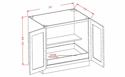 USCD Torrance White B30FH1RS: Double Full Height Door One Rollout Shelf Base Cabinet: RTA Kitchen Cabinet