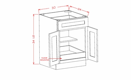 USCD Torrance White B30S1RS: Double Door Single Drawer One Rollout Shelf Base Cabinet: RTA Kitchen Cabinet