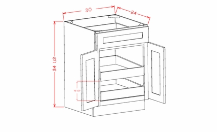 USCD Torrance White B30S2RS: Double Door Single Drawer Two Rollout Shelf Base Cabinet: RTA Kitchen Cabinet