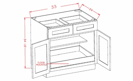 USCD Torrance White B331RS: Double Door Double Drawer One Rollout Shelf Base Cabinet: RTA Kitchen Cabinet