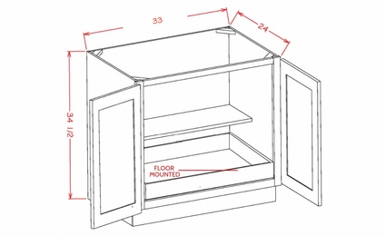 USCD Torrance White B33FH1RS: Double Full Height Door One Rollout Shelf Base Cabinet: RTA Kitchen Cabinet