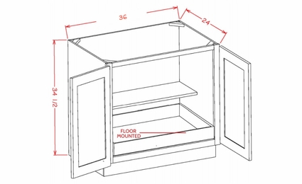USCD Torrance White B36FH1RS: Double Full Height Door One Rollout Shelf Base Cabinet: RTA Kitchen Cabinet