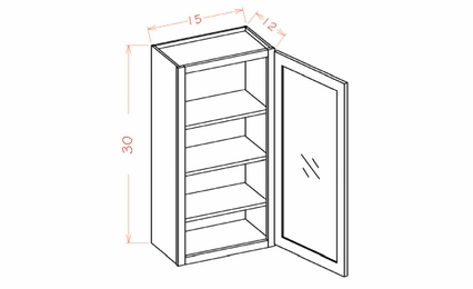 USCD Torrance White W1530GD: Glass Door Wall Cabinet - Single Door: RTA Kitchen Cabinet