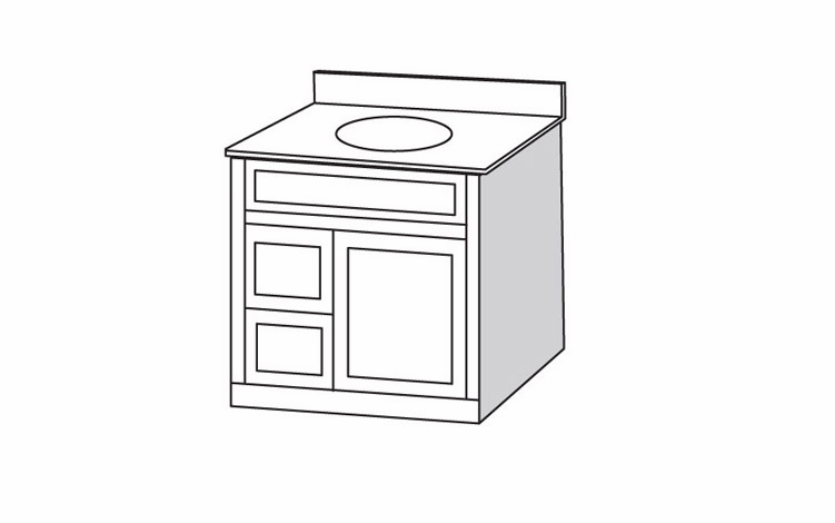 V3021D-1 Door-2 Drawer Vanity:Danbury White Vanity Cabinet