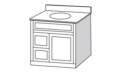 V3021D-1 Door-2 Drawer Vanity:Danbury White Vanity Cabinet