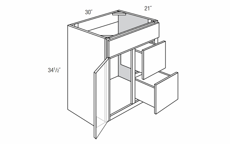 V3021D-L: 1 Door 2 Drawer Vanity:  Dover Lunar RTA Kitchen Cabinet