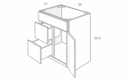 V3021D-L: Left Drawer Bathroom Vanity Cabinet: Dover RTA Kitchen Cabinet