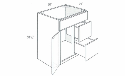 V3021D-R: Right Drawer Bathroom Vanity Cabinet: Dover RTA Kitchen Cabinet
