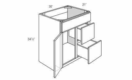 V3021D-R: Right Drawer Bathroom Vanity Cabinet: Trenton Slab RTA Kitchen Cabinet