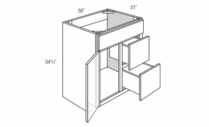 V3021D-R: Right Drawer Bathroom Vanity Cabinet: Upton Brown RTA Kitchen Cabinet