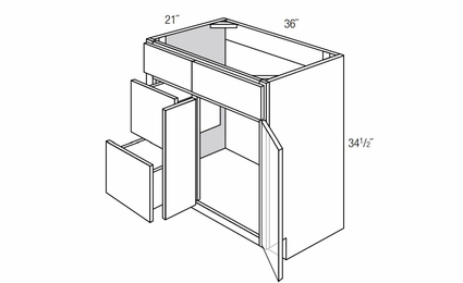 V3621D-L: Left Drawer Bathroom Vanity Cabinet: Amesbury White RTA Kitchen Cabinet