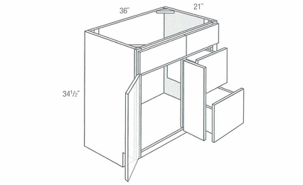 V3621D-R: Right Drawer Bathroom Vanity Cabinet: Dover RTA Kitchen Cabinet